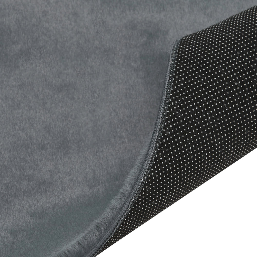 Tappeto Grigio Scuro in Ecopelliccia 80 × 300 cm a Pelo Lungo con Retro in Poliestere per Soggiorno e Corridoio Moderni