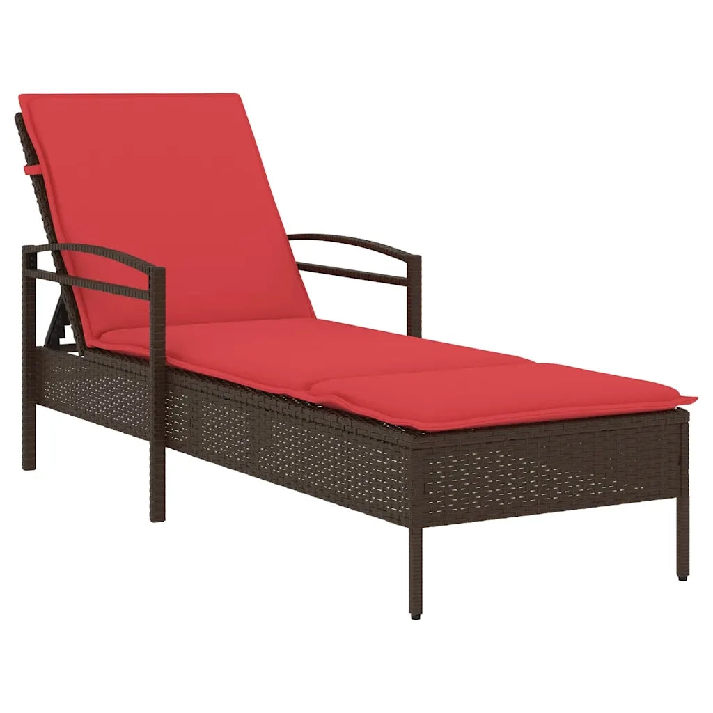 Lettino da Lettino sole | Sdraio da giardino | Lettino da sole con cuscino Marrone 63 x 200 x 81 cm polyrattan