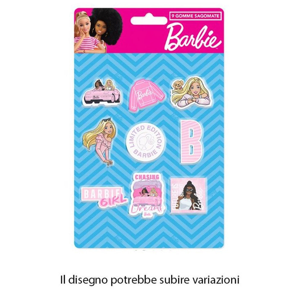Trade Shop - Kit Gomme Per Cancellare 9pz Sagomate Tema Barbie Cancelleria Per Bambine Scuola 955364 -