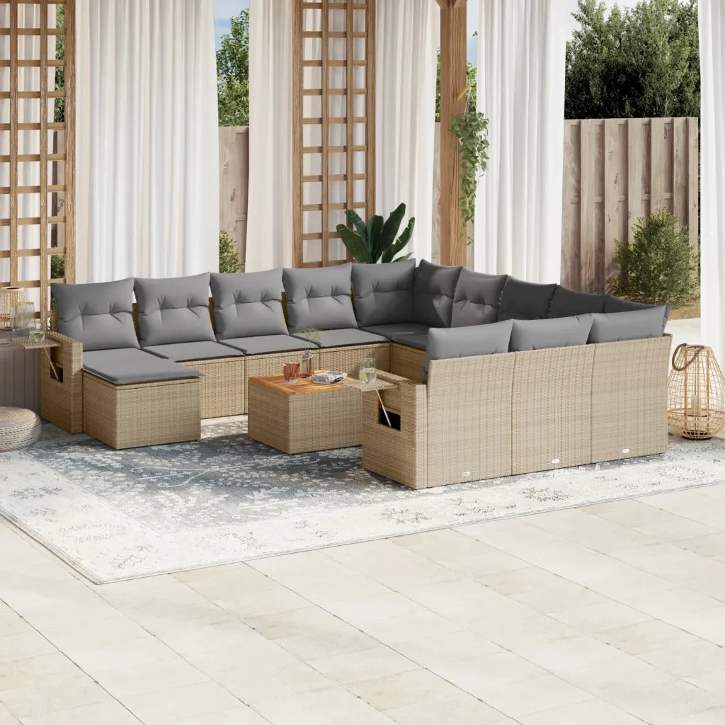 Set Divano da Giardino 13 pz con Cuscini Beige in Polyrattan 3224869