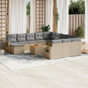 Set Divano da Giardino 13 pz con Cuscini Beige in Polyrattan 3224869