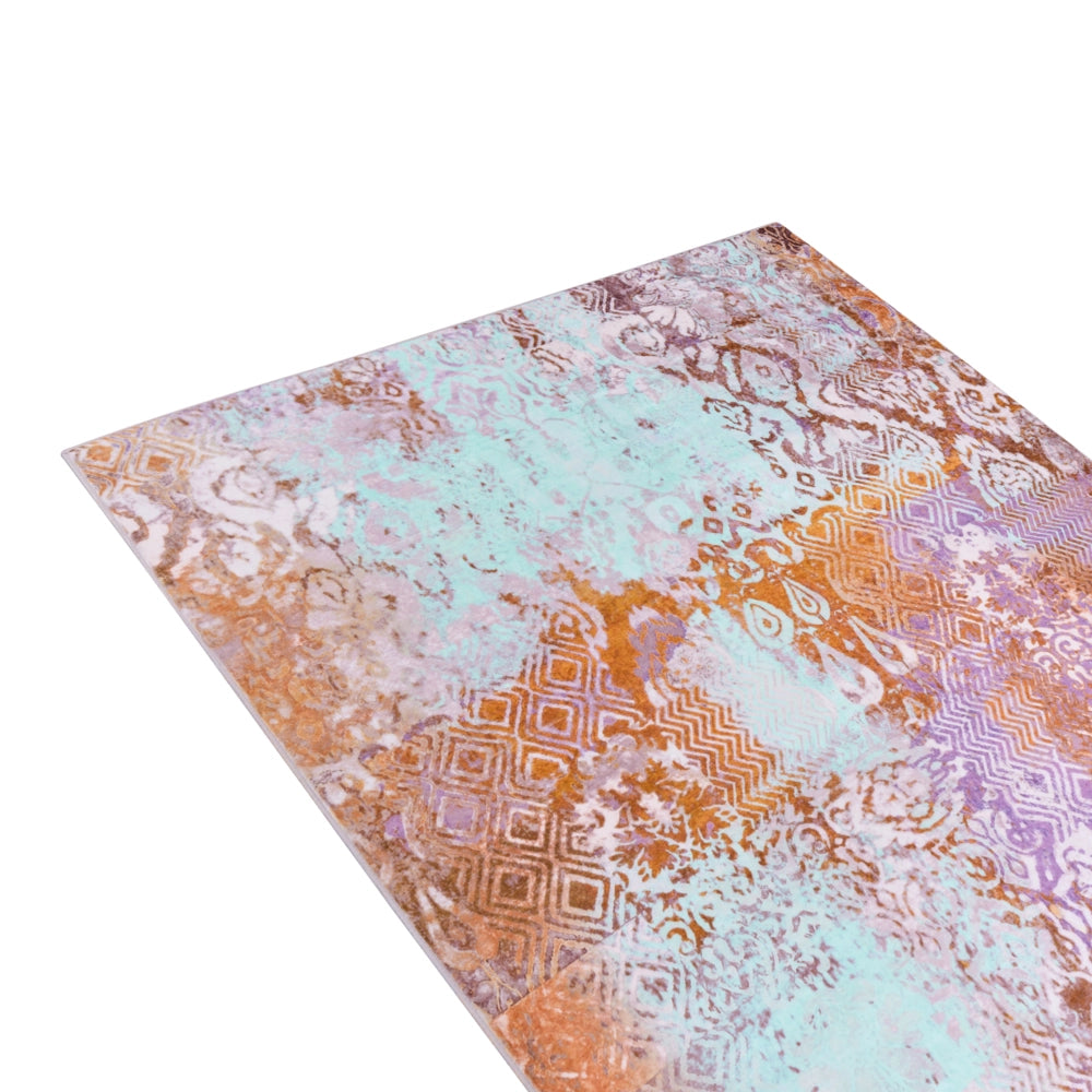 Tappeto multicolore in poliestere, 160 x 230 cm, tessuto a trama piatta, stile orientale boho, con vivaci motivi stampati