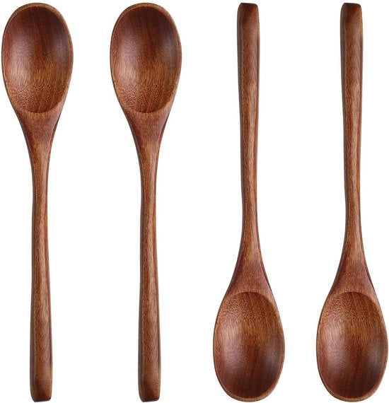 Lepel in legno per cucchiaio e cucchiaio di caffè, lunghezza della lama 22 cm, stile giapponese e coreano, 8,6 pollici, 4 pezzi.