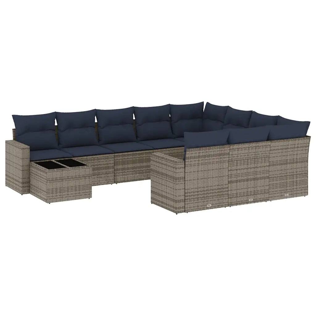 Set Divani da Giardino 11 pz con Cuscini Grigio in Polyrattan 3219521