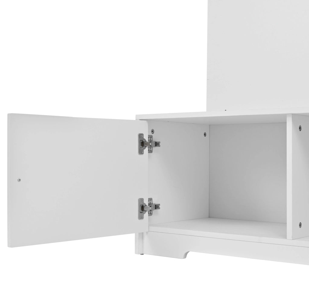 Mobile da ingresso 100x40x180 cm con specchio, 5 ganci e 2 armadietti in MDF bianco