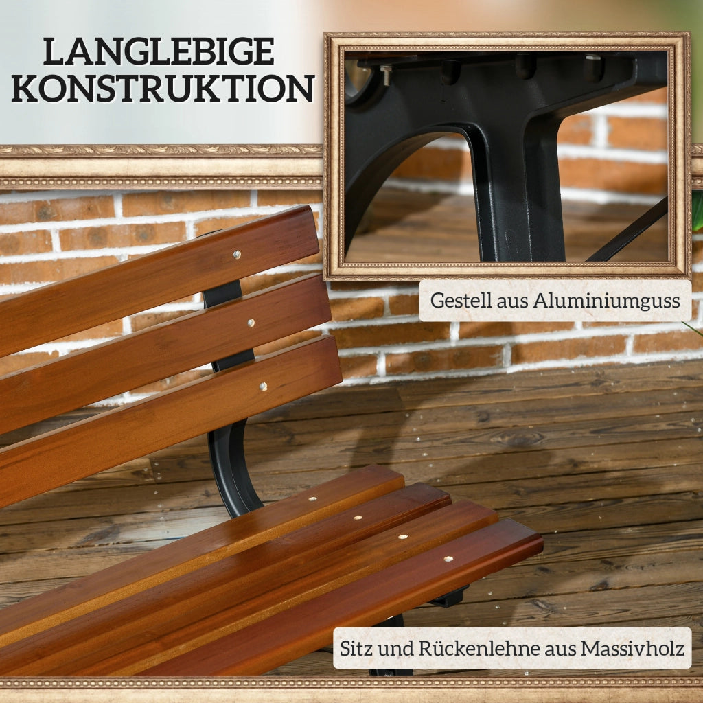 Panchina per 2 Persone ¨C zephmum ¨C Gussaluminium e Legno Naturale, 120x57x70 cm, Marrone
