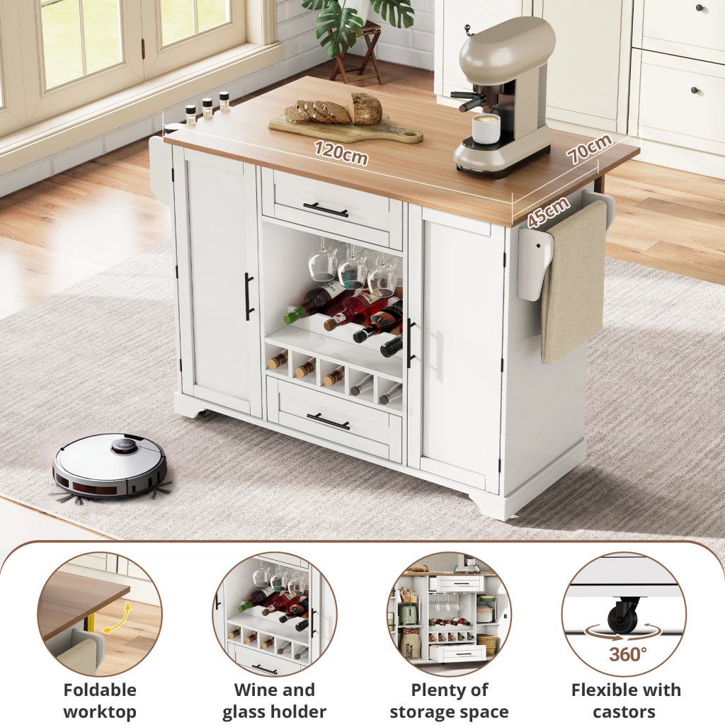 Carrello da Cucina Pieghevole con Ruote ¨C MINIMAL ¨C Bianco, 120x45/70x92 cm
