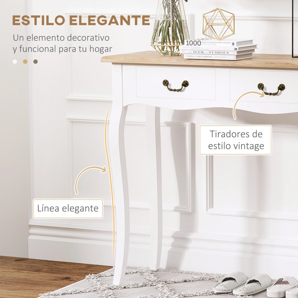 Tavolino con 2 cassetti design retr¨° ¨C zephmum ¨C bianco 87x34x78,5 cm