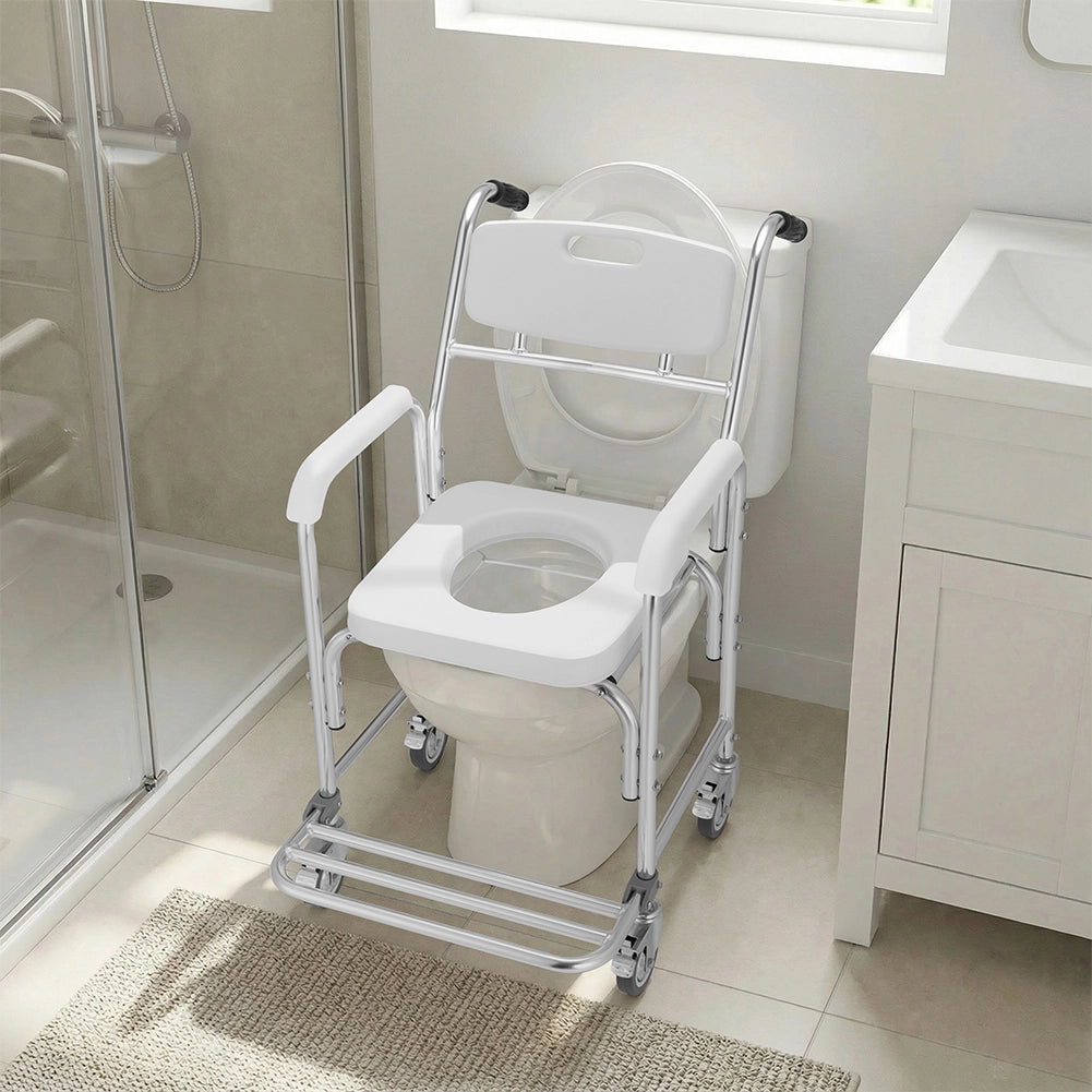 Sedia a Rotelle Impermeabile per Anziani Disabili con WC Coperchio Seduta Comoda
