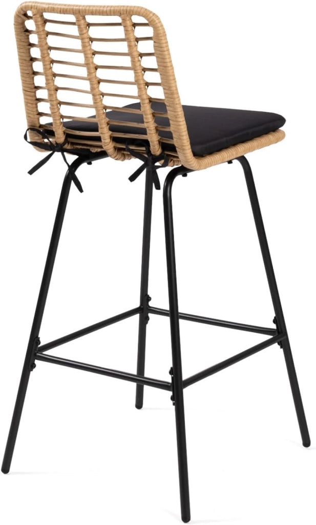 Set di 4 sgabelli da bar SUMMER effetto rattan con gambe in metallo nero