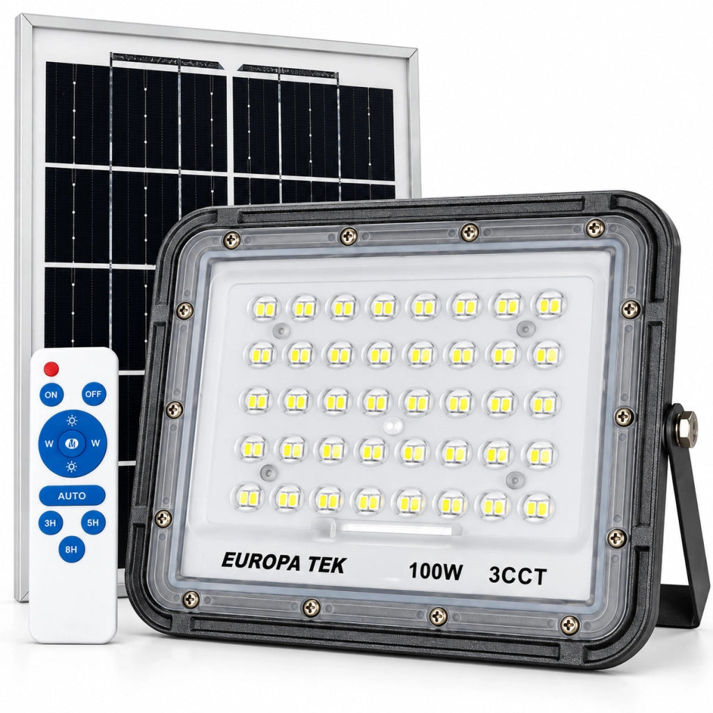 FARO LED SOLARE 100W 3CCT DA ESTERNO IP65 TELECOMANDO PANNELLO LUCE 120 ET-31773
