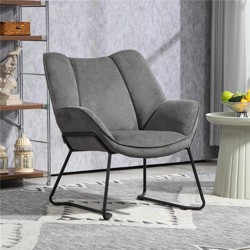 POLTRONA D'ARREDO CON BRACCIOLI INCLINATI IN TESSUTO EFFETTO LINO E ACCIAIO 71.5X67X79 CM GRIGIO
