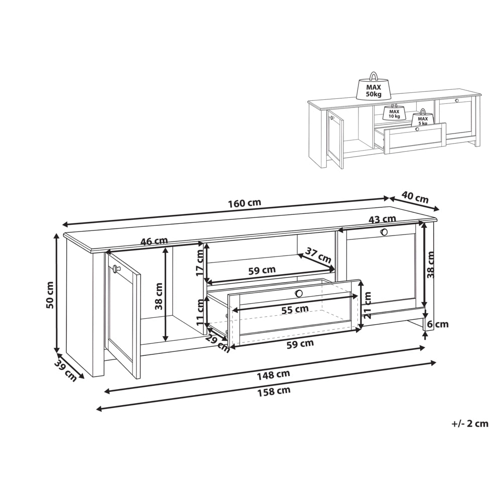 Mobile TV in MDF bianco con cassetto e 2 ante, stile rustico-country