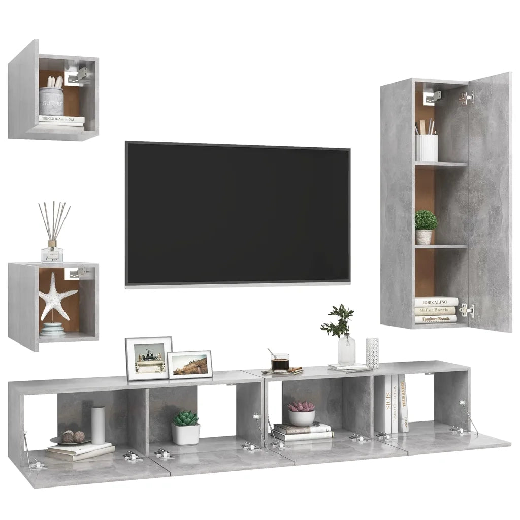 Set di Mobili Porta TV 5 pz Grigio Cemento in Legno Multistrato 3079117
