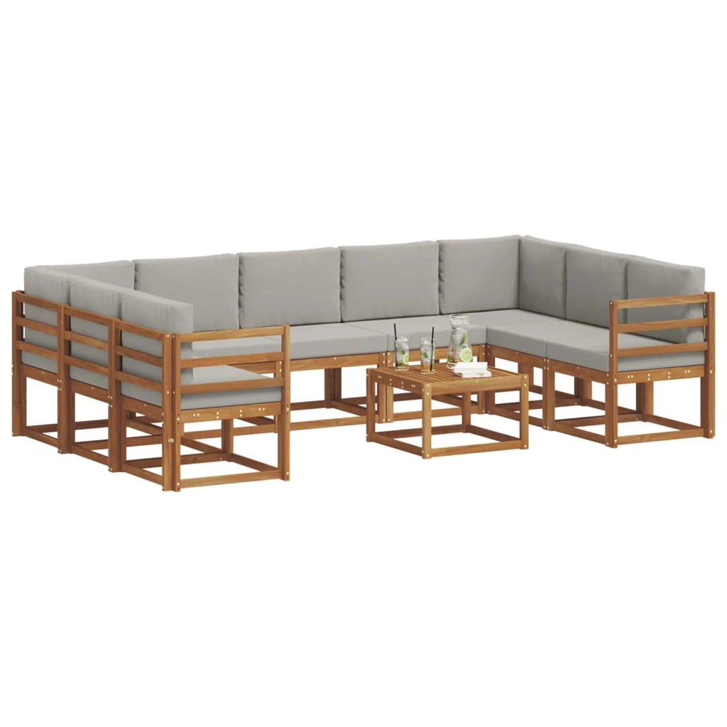 Set di divani da esterno 10 pcs Grigio Naturale e Chiaro