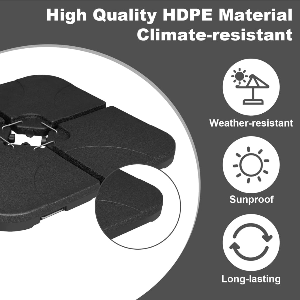 Base per Ombrellone, Supporto per Ombrellone in 4 Parti, a Croce a Terra, 60 L/80 kg, Riempibile con Acqua o Sabbia, con Connettori in Metallo, in Plastica, Quadrato, Nero