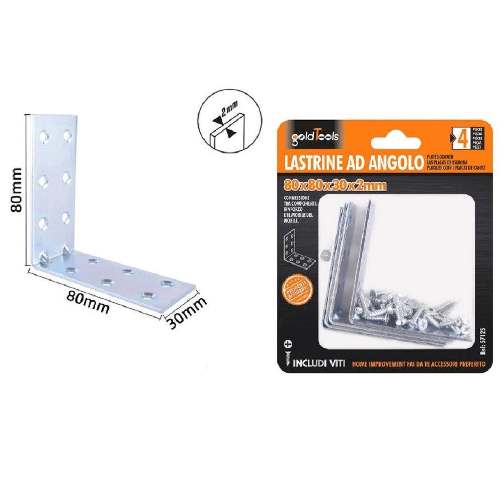 Trade Shop - Set 4pz Lastrine Lastrina Ad Angolo Angolare 80x80x30x2 Mm Con Viti Mobili 57125 -