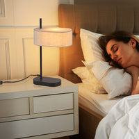 ZMH Lampada da tavolo nera E14 44.5cm paralume lino tessuto per soggiorno comodino