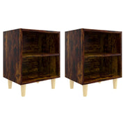 Set di 2 Comodini | Armadio da Notte | Mobiletto da notte con Gambe in Legno Massello Rovere Fumo 40x30x50cm