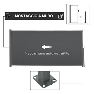 Frangivista da Giardino Estensibile 300x160A cm Poliestere Anti UV e Alluminio Grigio