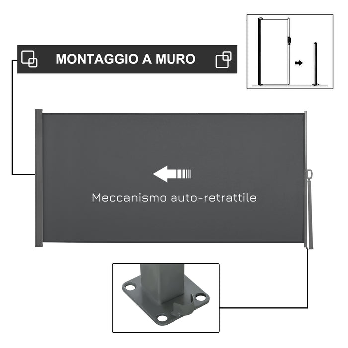 Frangivista da Giardino Estensibile 300x160A cm Poliestere Anti UV e Alluminio Grigio