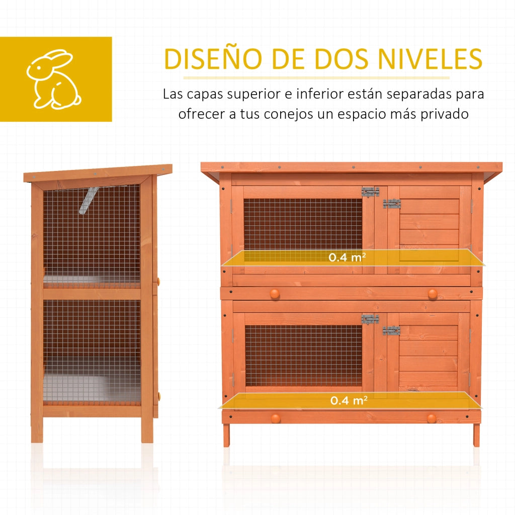 Casetta per Conigli 2 Livelli ¨C zephmum ¨C Legno Naturale 90x45x90 cm