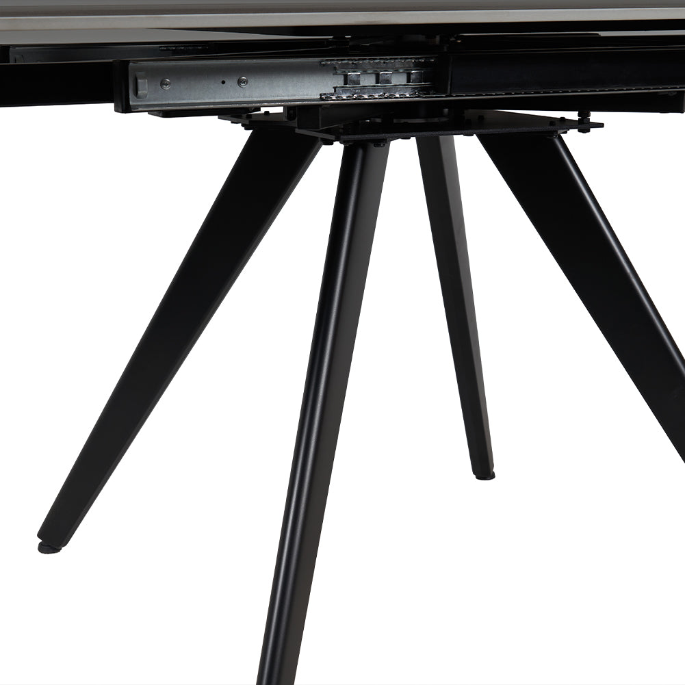 Tavolo Allungabile Piano Rotante 140-180x90x77 cm in Ceramica Effetto Marmo Nero