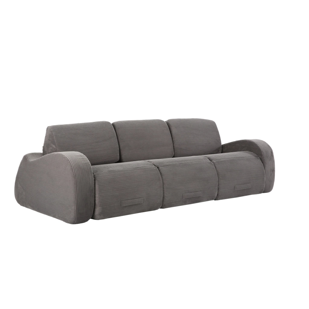 Divano modulare 115x247x76 cm con funzione letto in velluto a coste grigio