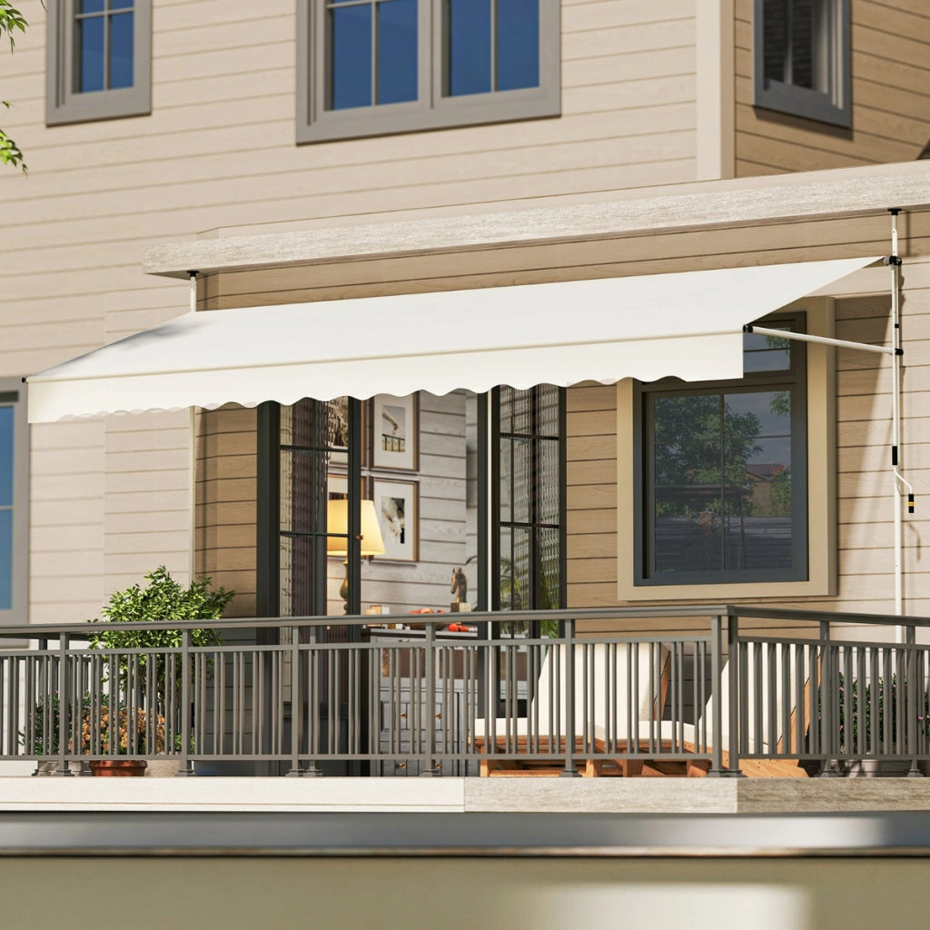Tenda da sole retrattile manuale con manovella, Tettuccio da esterno regolabile in altezza 400 x 300 cm Bianco-Tende parasole