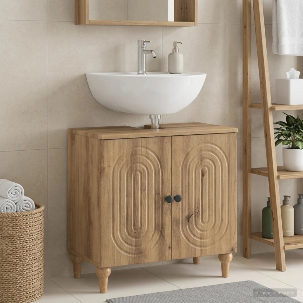 Armadio per Lavabo da Bagno ALKMAAR Rovere Artigianale 896134