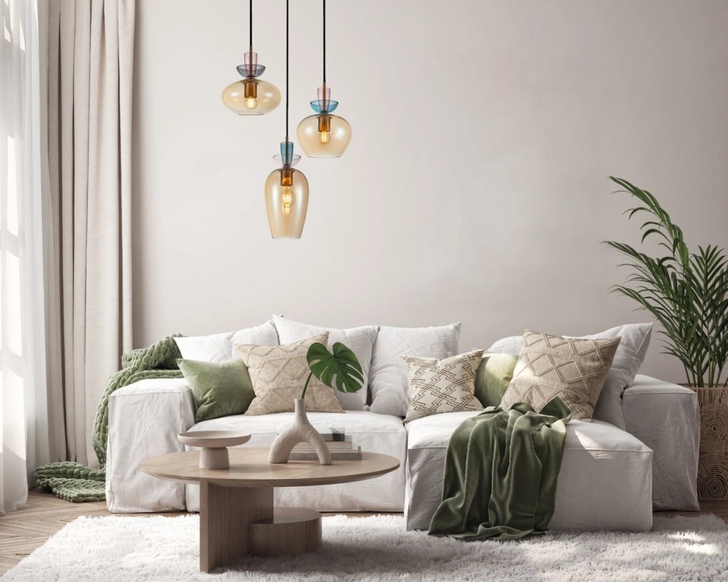 Lampadario FANDA Italux oro tondo 3 vetri ambra E27
