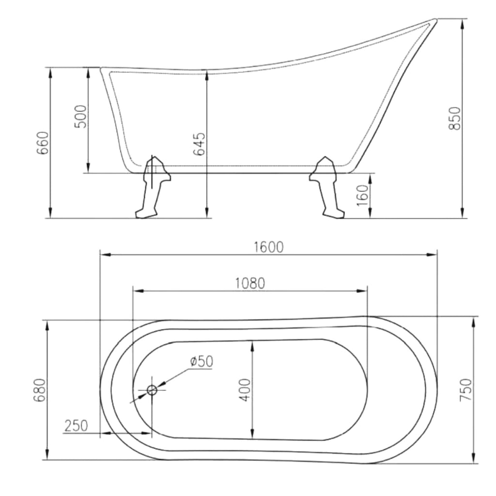 Vasca da bagno free standing ovale con piedini bianco lucido 160 x 75 x 84cm