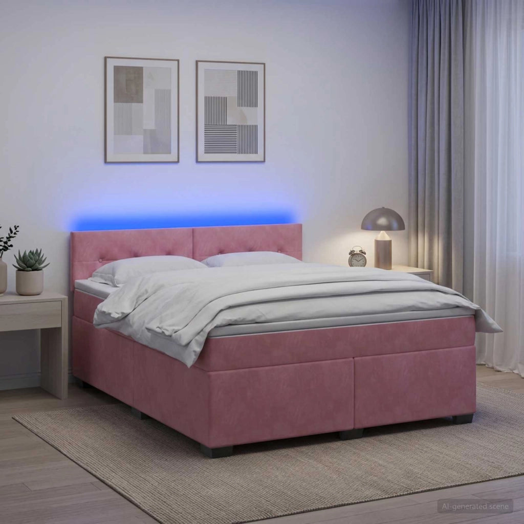 Letto con Box Spring, Materasso e LED Rosa 140 x 200 cm Velluto 3452197
