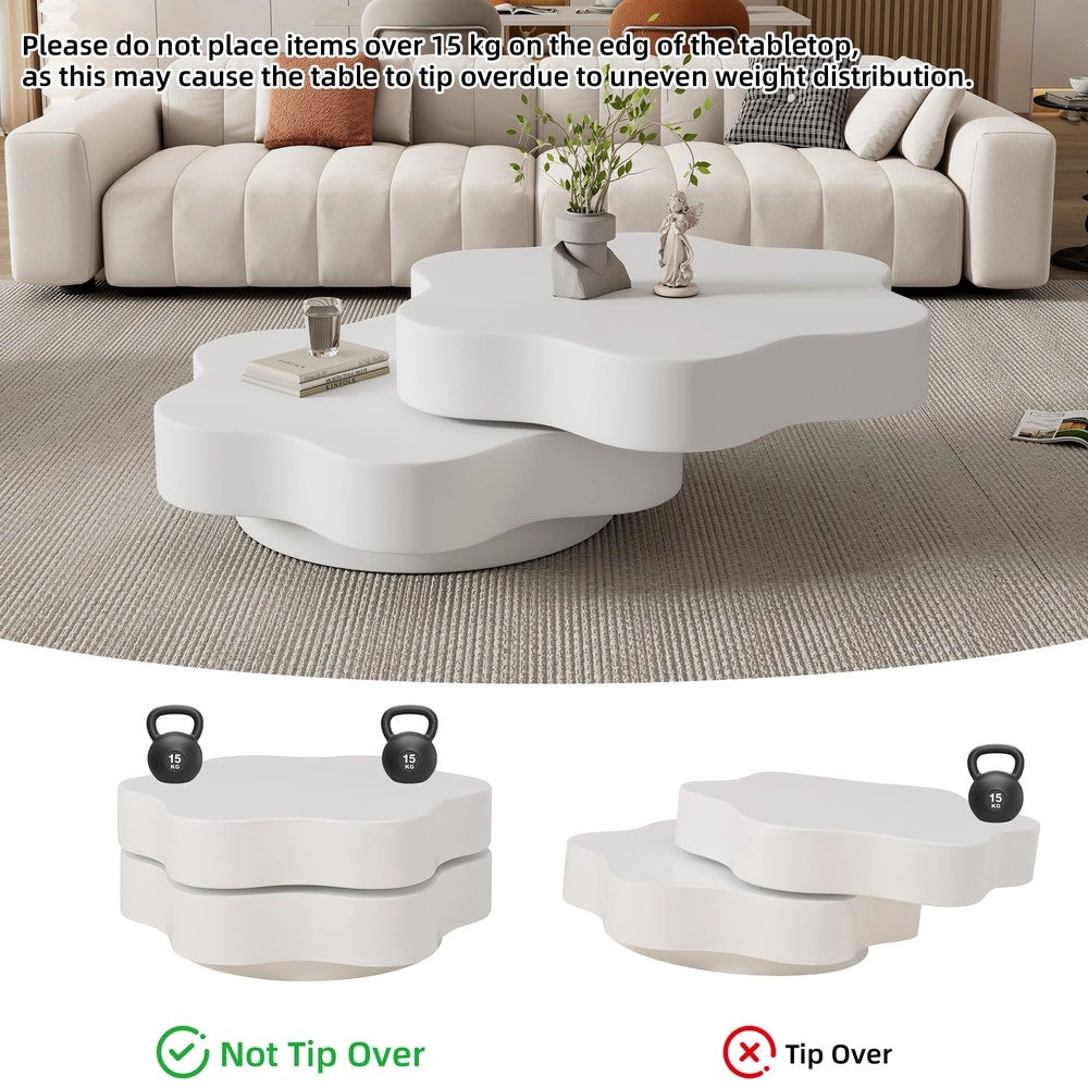 Tavolino da Salotto Rotondo ¨C MINIMAL ¨C MDF, Bianco Crema, Piano Girevole 360¡ã, 2 Livelli, 74.8x67.5x31 cm