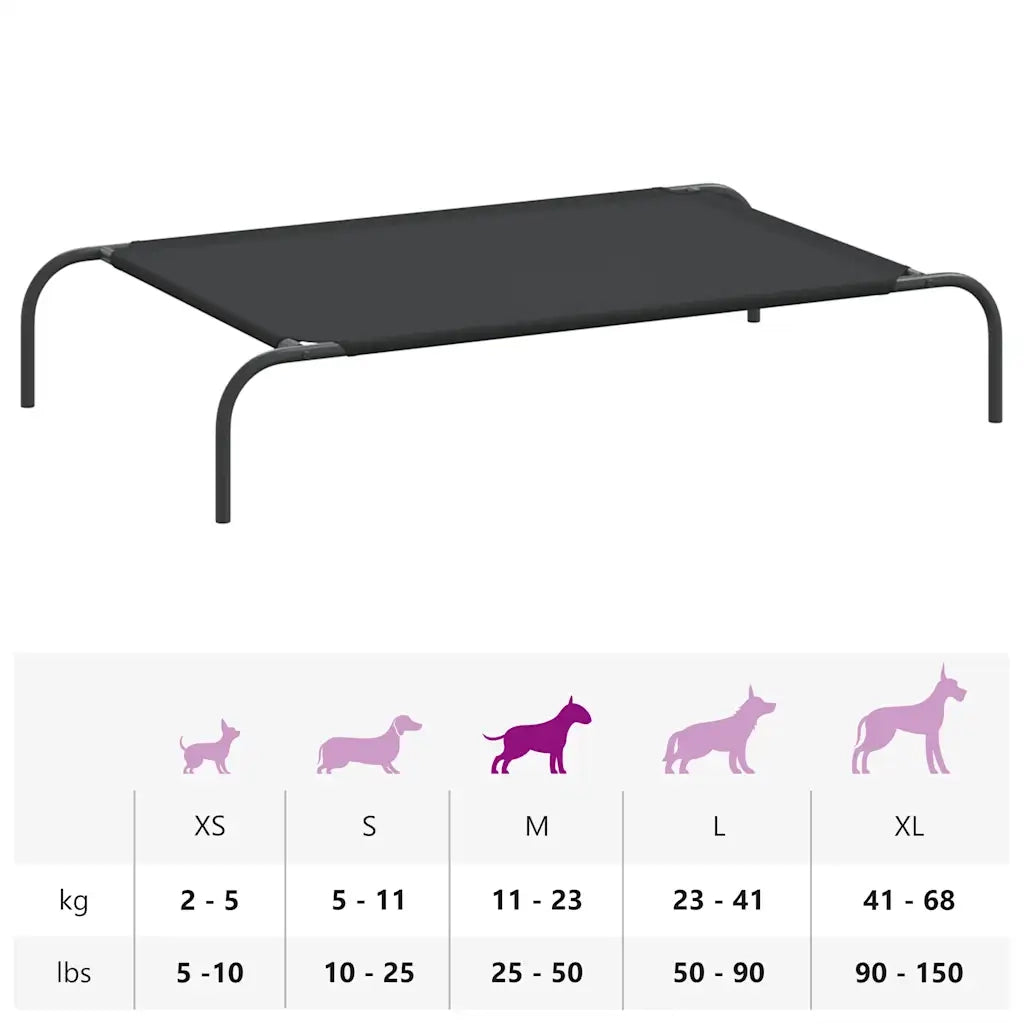 Cuccia per Cani Rialzata Nera 110x65x20cm Tela Oxford e Acciaio 42000839
