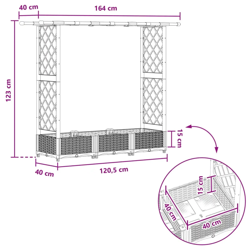 Letto Rialzato con Griglia e Tetto Nero 164 x 40 x 123 cm PP 42032540