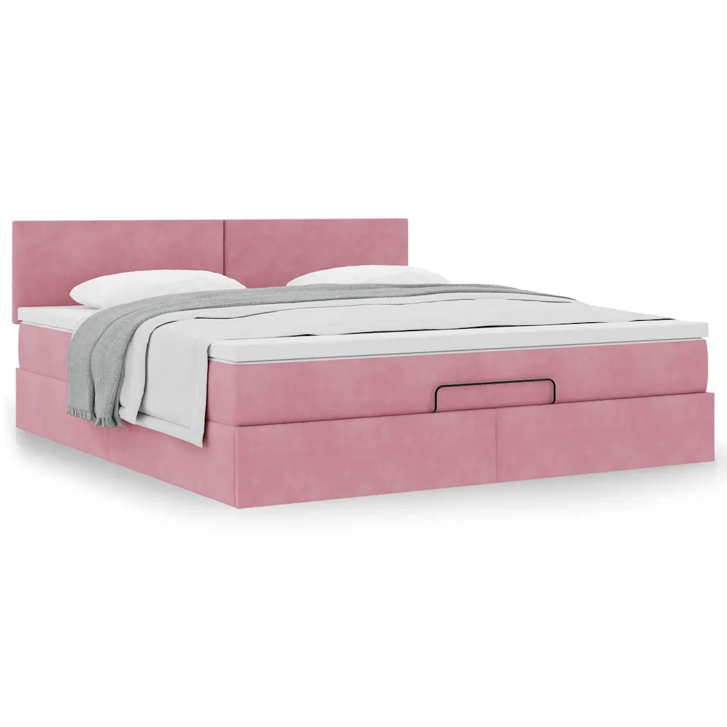 Struttura Letto Pouf con Materasso Rosa 180x200 cm in Velluto 3311722