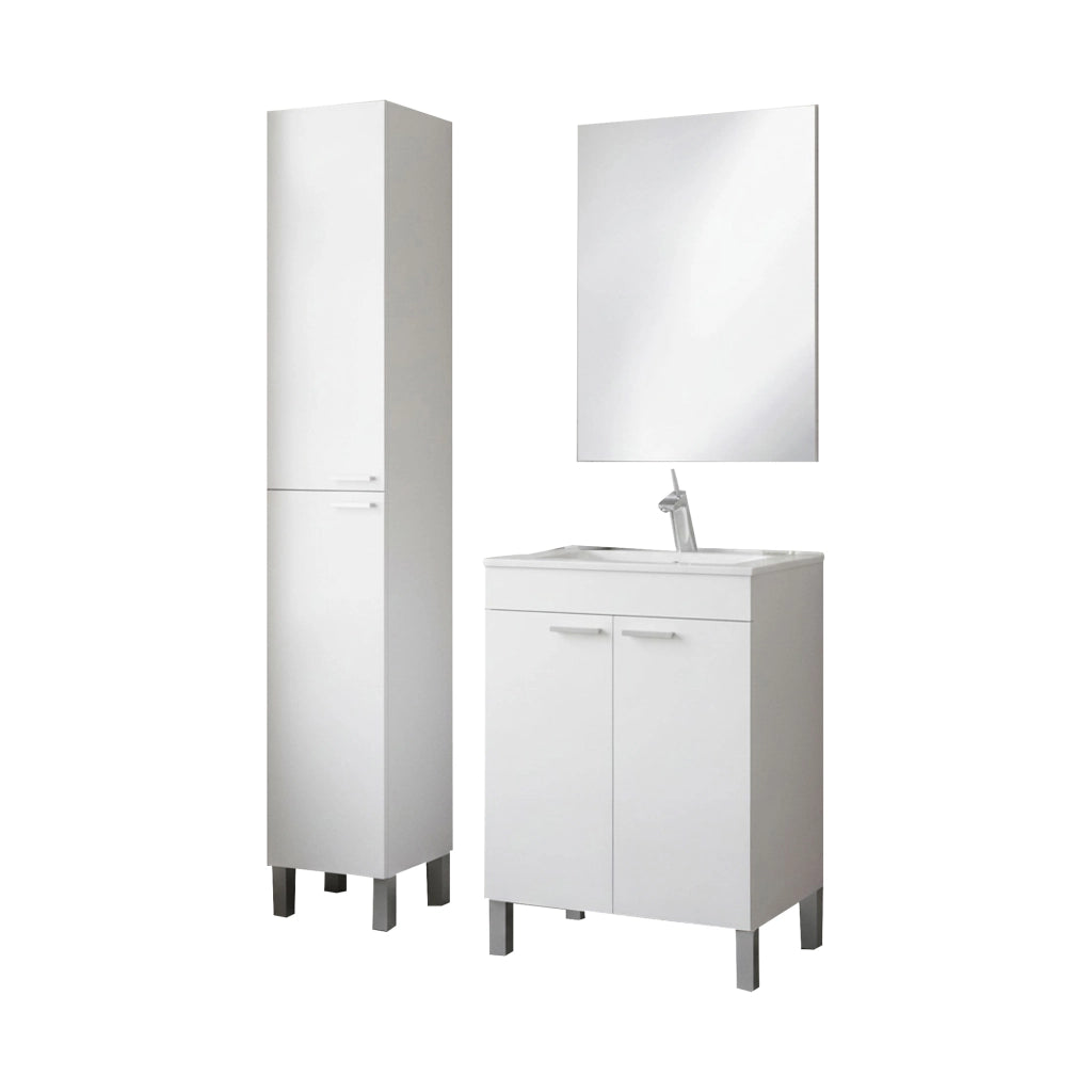 Dossena, set Mobili Bagno Specchio Incluso, Bianco Lucido