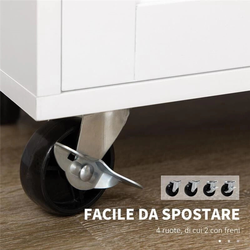 CARRELLO DA CUCINA CON CASSETTO E ARMADIETTO 109X40X89 CM BIANCO E LEGNO
