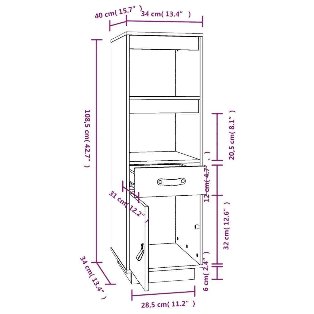 Credenza ambra 34x40x108,5 cm in Legno Massello di Pino 820155