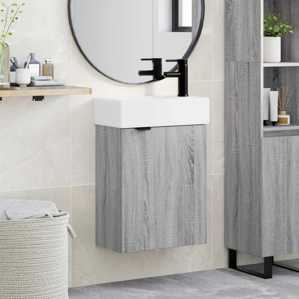 Mobile bagno con rubinetto Sonoma grigio 45,5 x 22,5 x 84 cm
