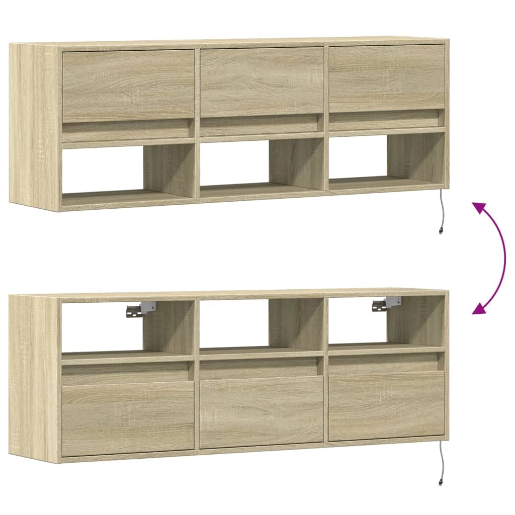 Mobile TV multimediale mensola TV credenza mobile TV sala da pranzo soggiorno camera da letto a parete con luci LED rovere Sonoma 130 x 31 x 45 cm marrone 02_0028006