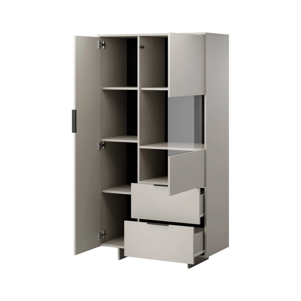 Credenza Rimella, Madia da salotto con due ante battenti e due cassetti, Rialzato da terra, 90x42 h170 cm, Beige
