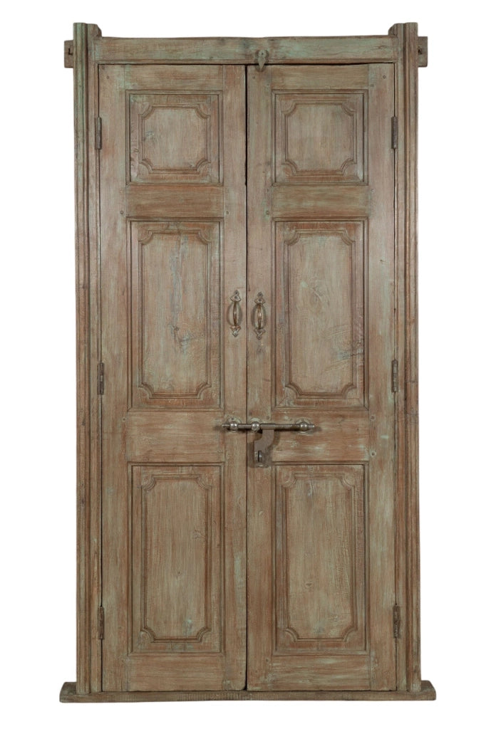 Biscottini Porta portone in legno massello e ferro da interno o da esterno vecchia e antica medievale con telaio