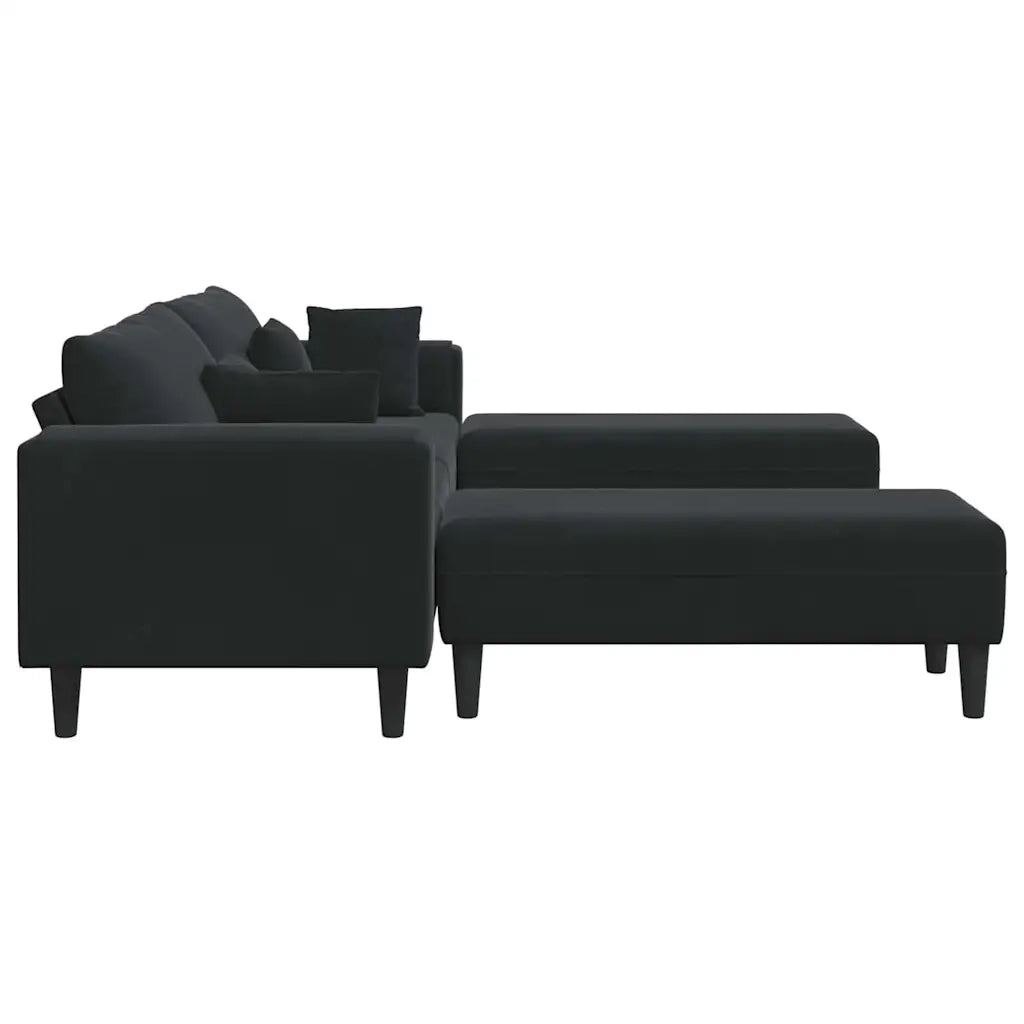 vidaXL Divano in Velluto con cuscino 3 pcs Nero 208 cm Velluto