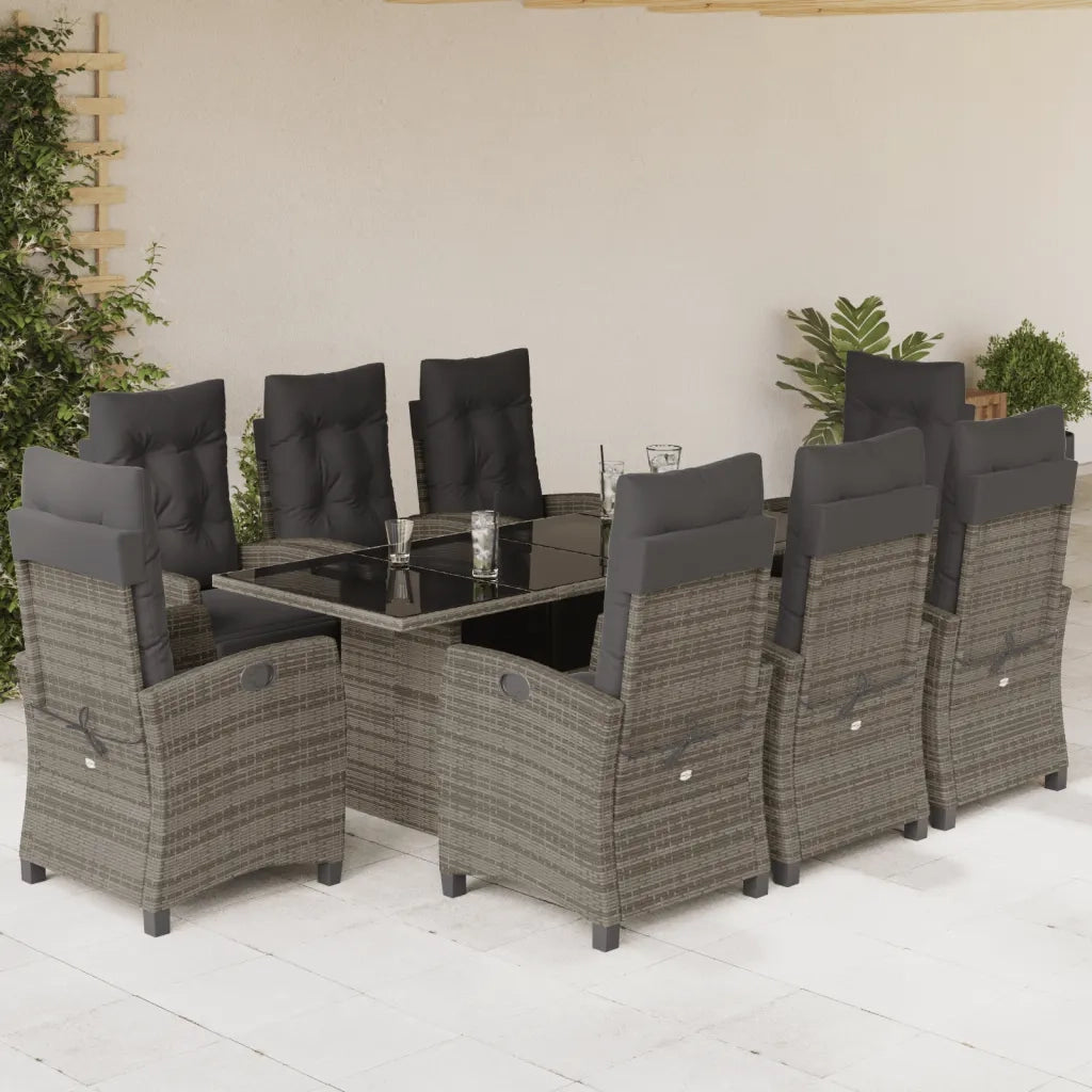 Set da Pranzo da Giardino 9 pz con Cuscini in Polyrattan Grigiocod mxl 116025