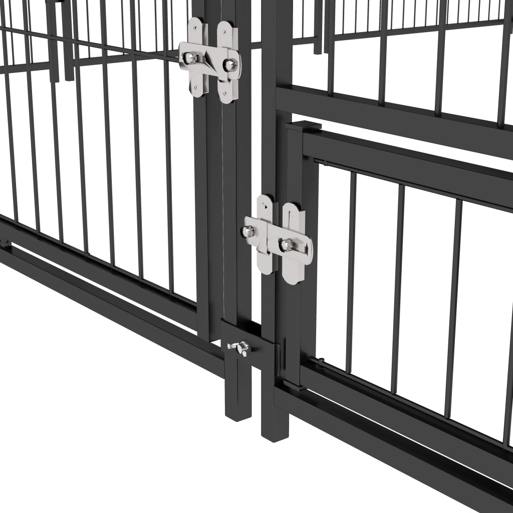 Recinto per Cani con Porticina per Ciotole 211x211x151 cm in Metallo e Tessuto Oxford Nero e Marrone