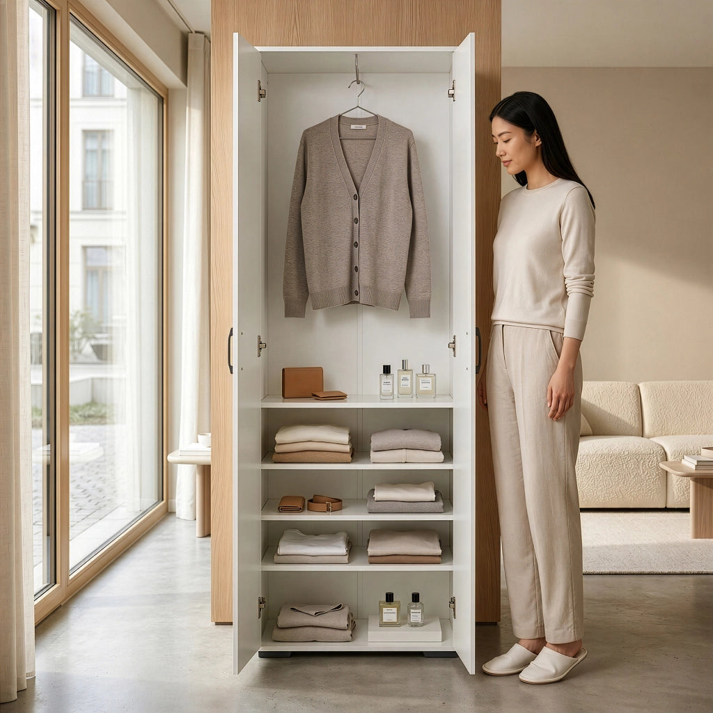 Armadio Chalvefted a 2 Ante Guardaroba con Barra Appendiabiti e 4 Ripiani Regolabili 175 x 60 x 35 cm - Bianco [en.casa]
