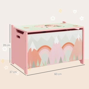 Cassa porta giochi per bambini in legno, rosa, 60 x 37 x 39 cm, con coperchio a cerniera di sicurezza