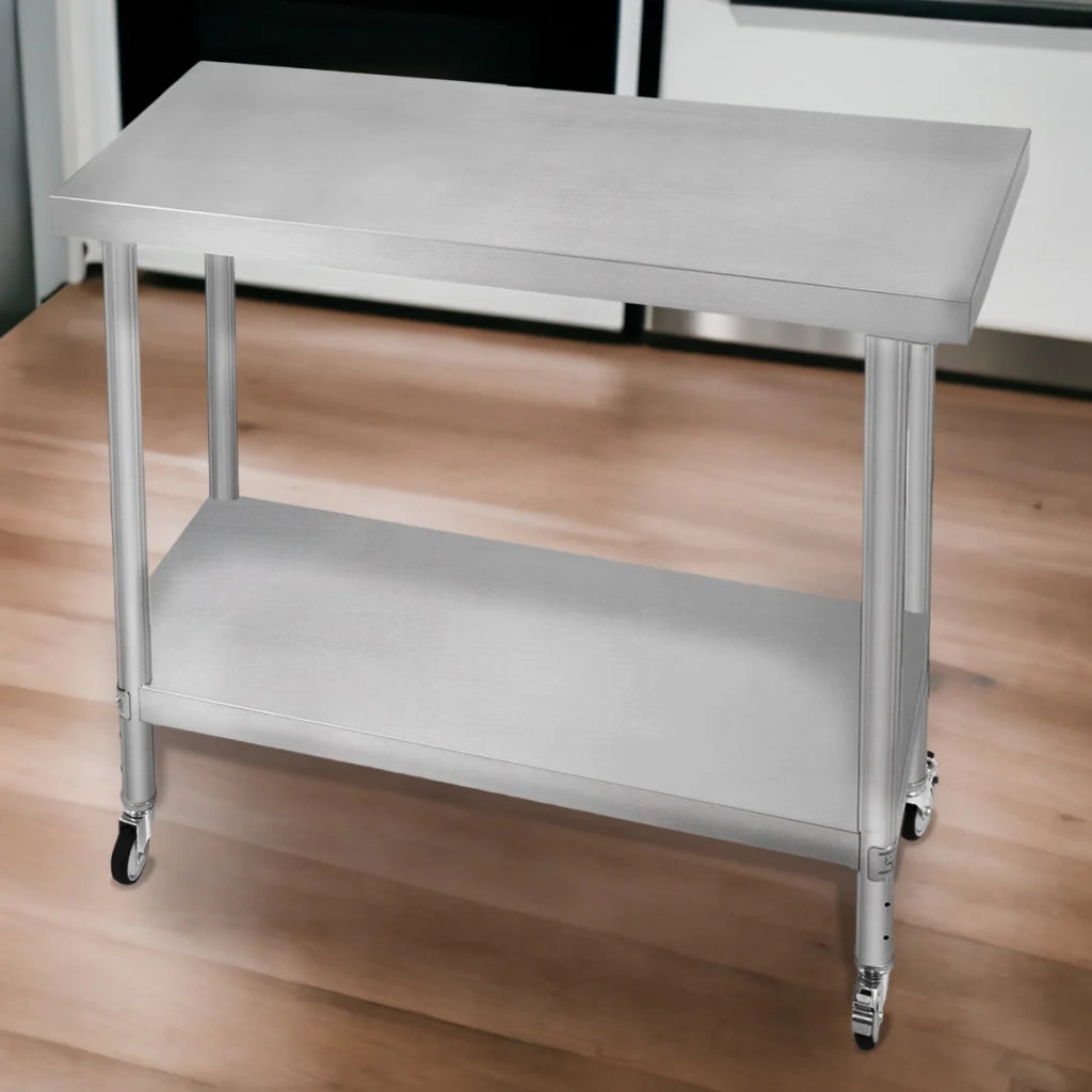 Banco di lavoro per ristorazione Tavolo in acciaio inox per la preparazione degli alimenti Cucina mobile 60cm x 90cm x 86cm